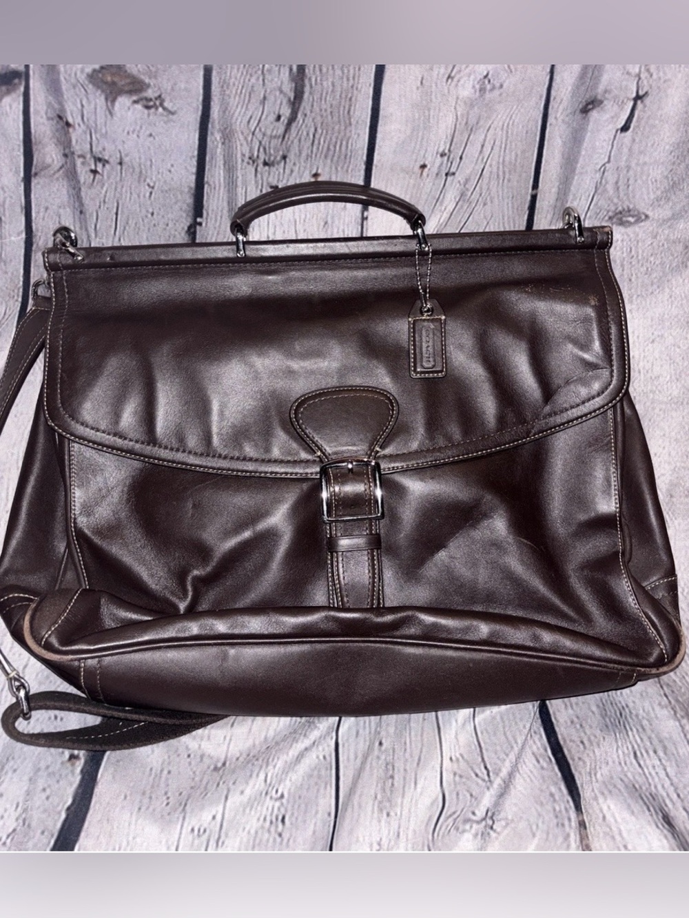 Vintage Coach Brown Leather Briefcase Messenger Bag Large Snap Handle Rare - Picture 1 of 11